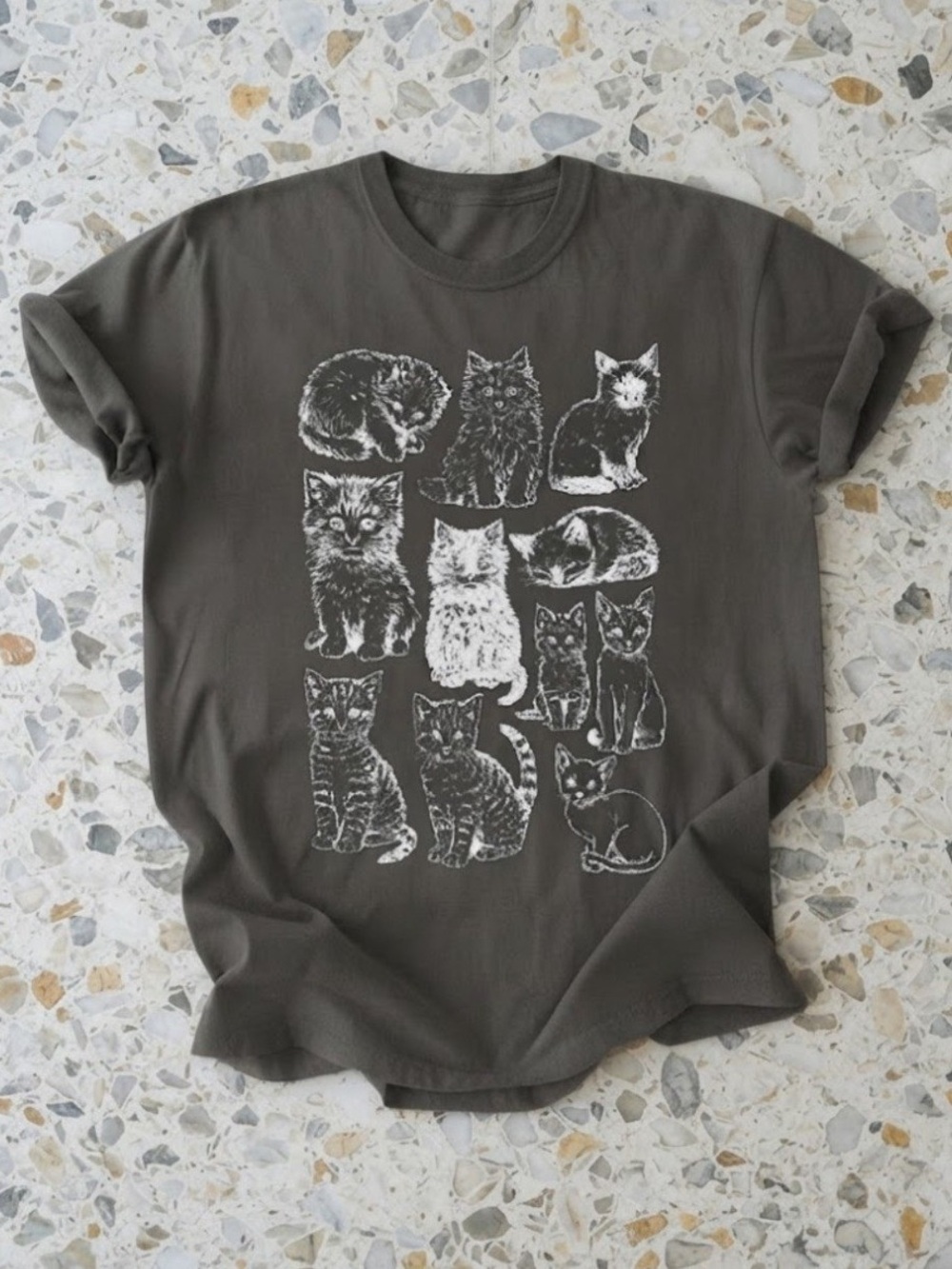 Cute Kittens Cats Graphic Print Charcoal Grey Comfort Colors T-Shirt